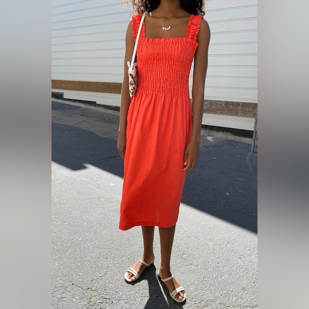 NWOT Lisa Says Gah Saks Fifth Avenue Tammy Handmade Midi Dress in Tomato, Size M